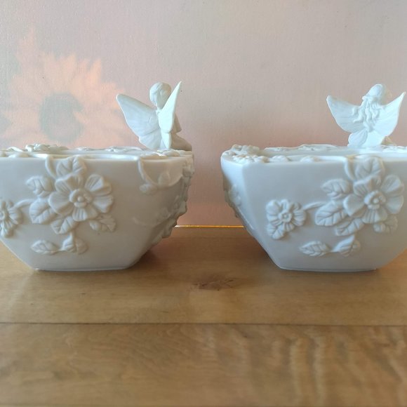 Partylite Enchantment Duo Fairy Ivory Porcelain Square Pillar Candleholders Boy - Picture 2 of 13